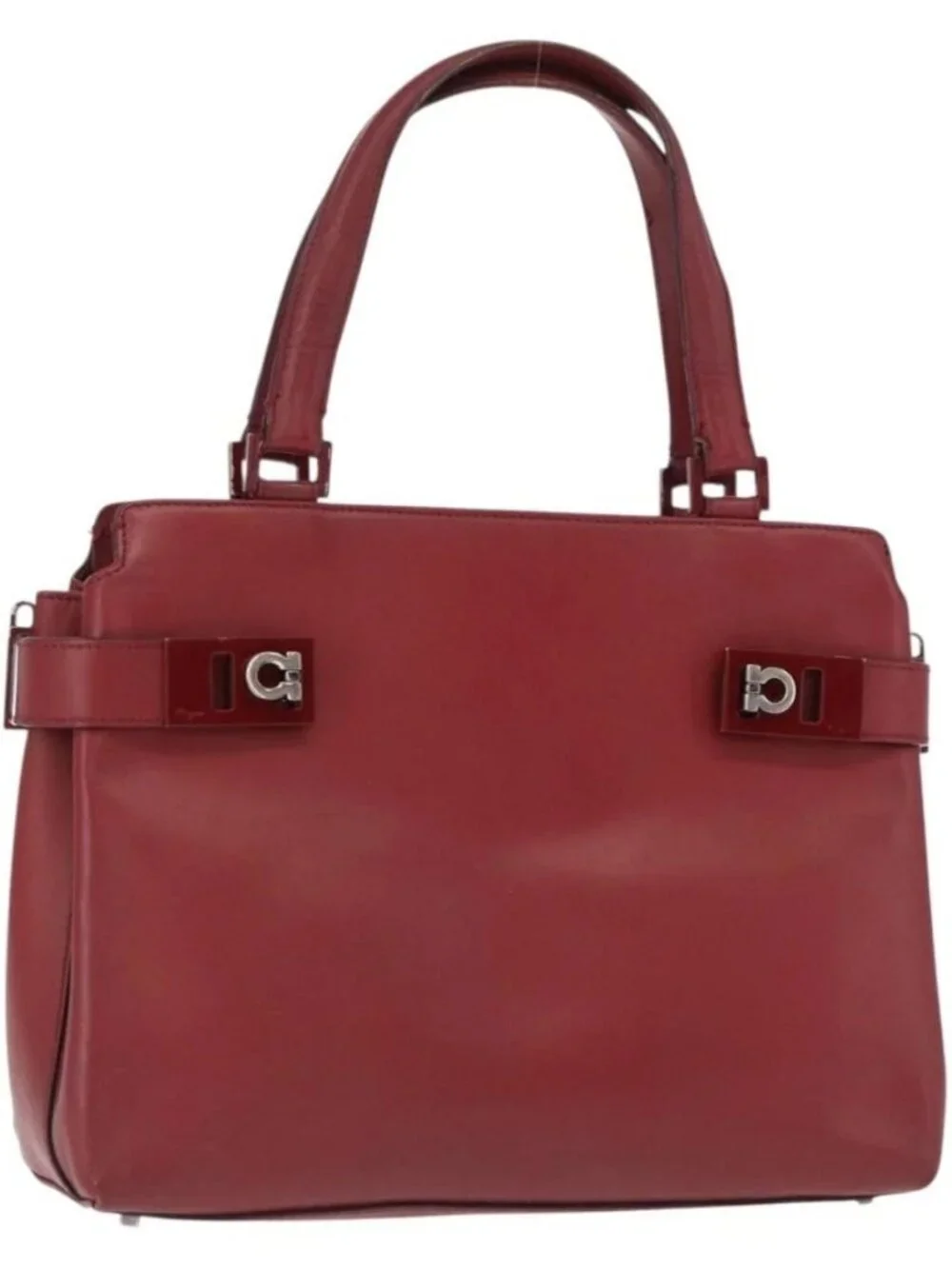 Salvatore Ferragamo Gancini Wanda Hand Bag Leather Red Silver Auth am10521